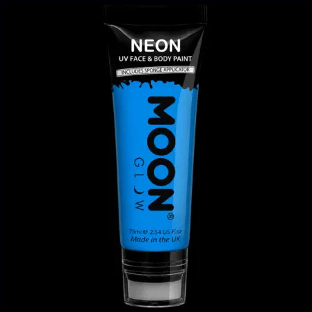 Maquillage fluo UV Visage et Corps avec applicateur éponge - 75 ml - Bleu